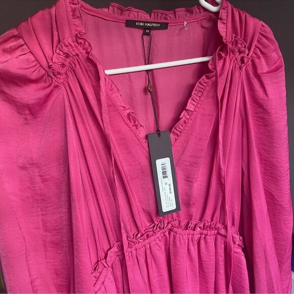 Kobi Halperin Dress Karina Womens Pink Ruffled Below Knee V-Neck Midi Sz XS NWT - Picture 10 of 10